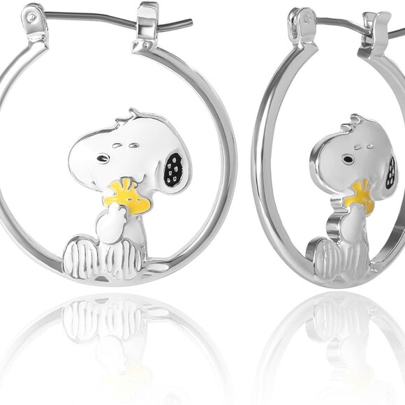 Peanuts Snoopy Earrings Silver Hoop Jewelry for Women Gift Accessory - Picture 1 of 6